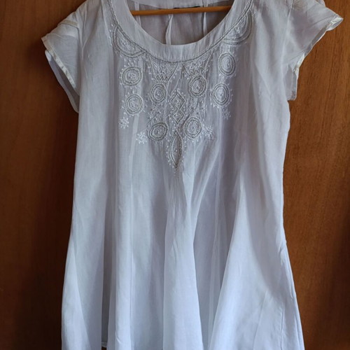 White Boho Summer Dress Tunic with Embroidery like new, size L
