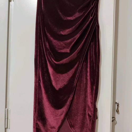 Burgundy Velvet Midi Skirt with Ruching New XS