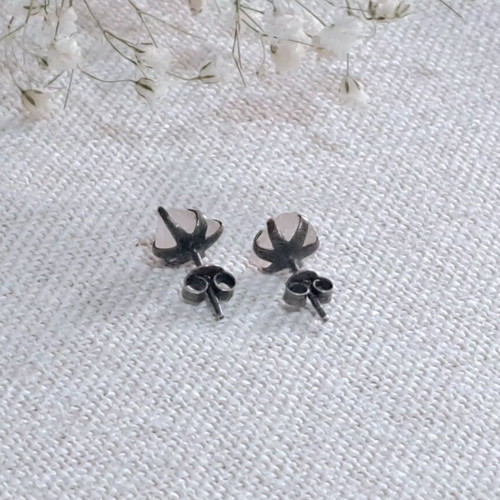 Raw Rose Quartz Stud Earrings handmade, like new, silver 925