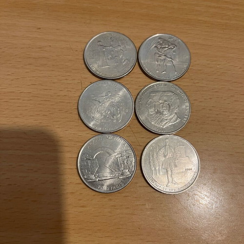 Complete set of 6 commemorative 500 drachma coins Athens 2004 used