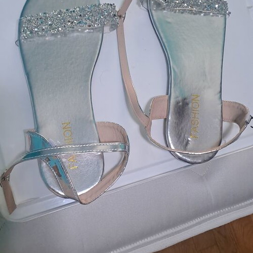 Silver sandals with crystal beads, size 40