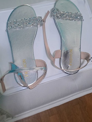 Silver sandals with crystal beads, size 40
