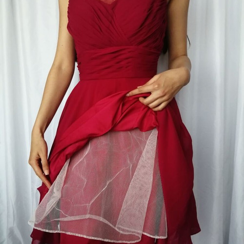 Red chiffon short party dress, size M