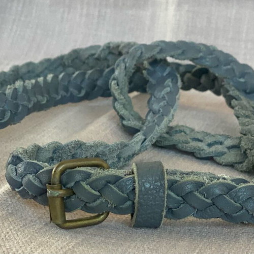 Leather belt with braids like new, adjustable, blue