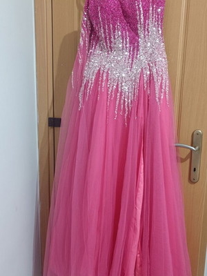 Fuchsia long dress with rhinestones and slit, size M