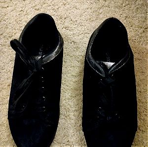 Πάνινα παπούτσια με κορδόνια, μαύρα, Νο 39, στενή φόρμα(κάνει για 38)