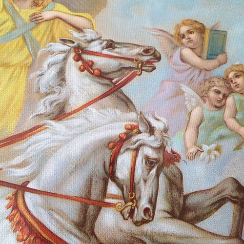 Prophet Elias Lithograph used, old, on chariot