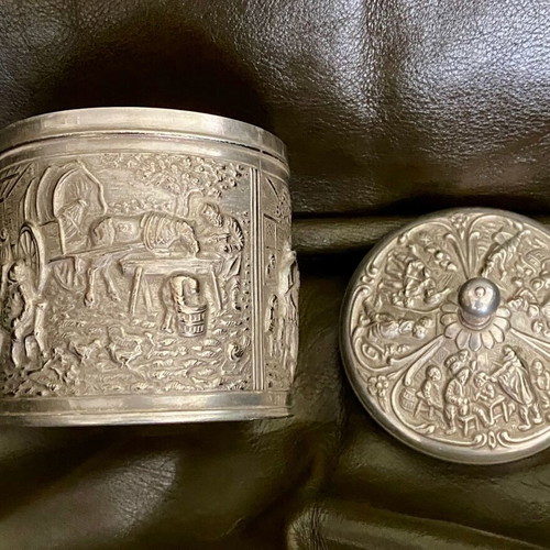 Spice jar with lid used, silver-plated, vintage from Holland