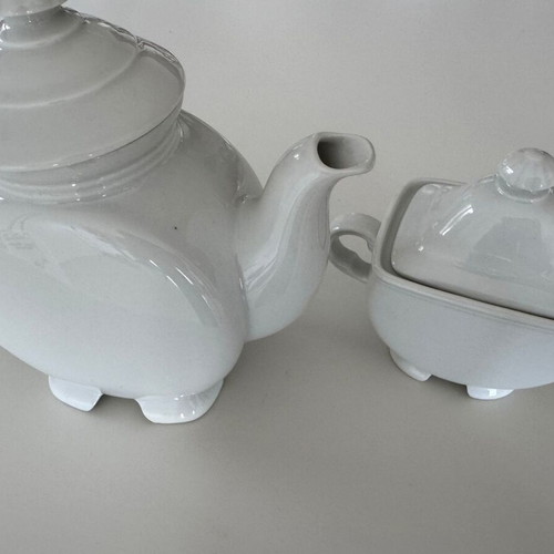 Porcelain teapot and sugar bowl set white, new