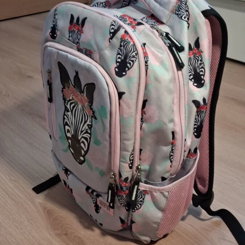 Girls' school backpack with zebra print, large capacity