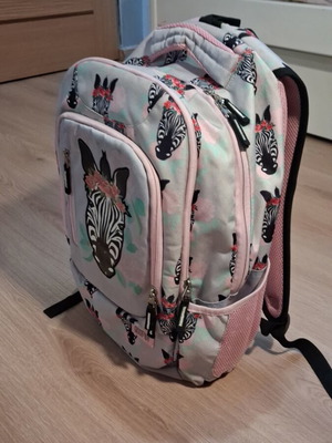Girls' school backpack with zebra print, large capacity