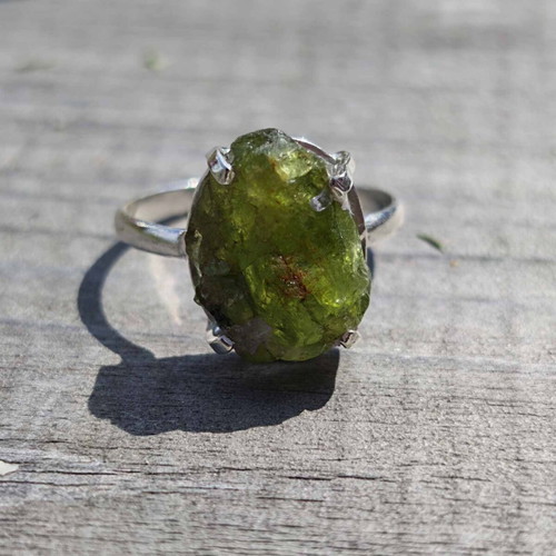 Silver ring with natural peridot new, size US 9.5