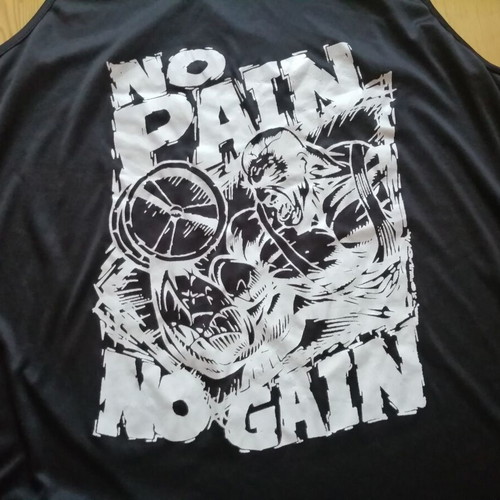 Men's black sports tank top with No Pain No Gain print, size L