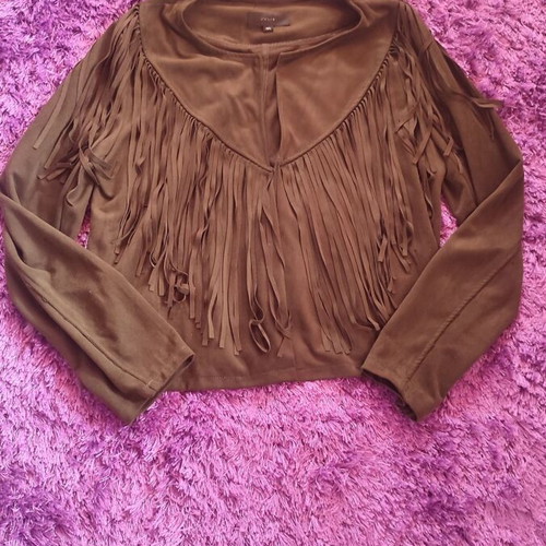 Fridge suede light jacket khaki with fringes new, size S-M