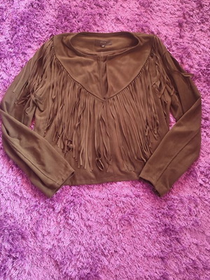 Fridge suede light jacket khaki with fringes new, size S-M