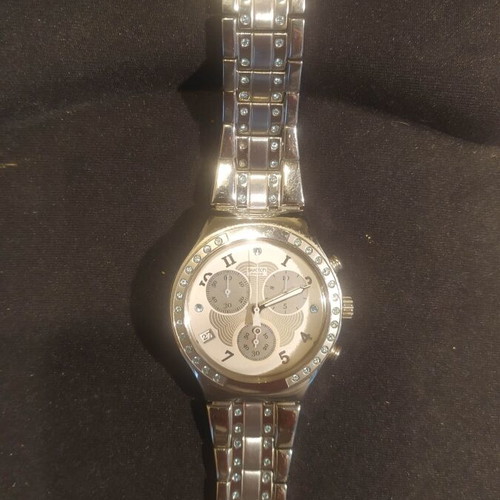 Swatch Irony Diamond 2008 chronograph watch used, silver, with rhinestones