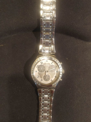 Swatch Irony Diamond 2008 chronograph watch used, silver, with rhinestones