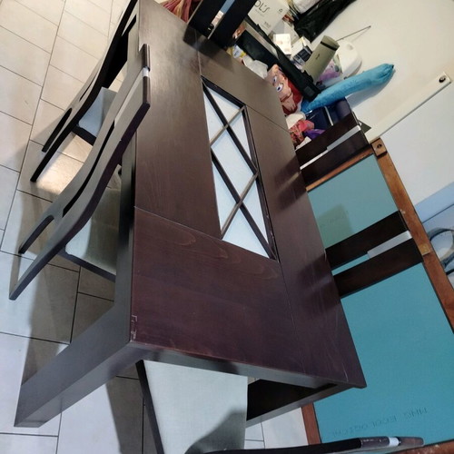 Solid wood living room dining table used with 6 chairs and glass top