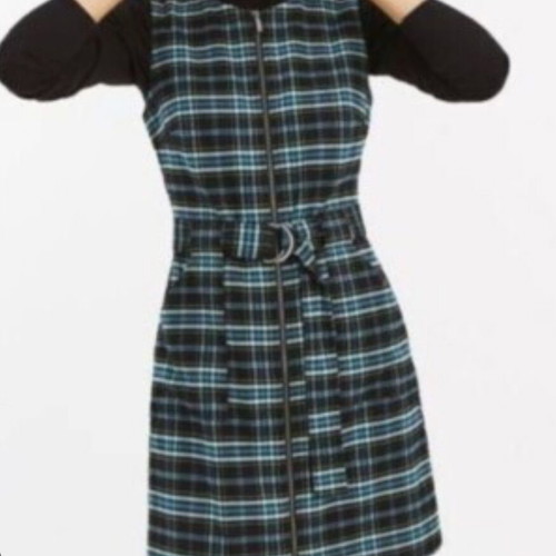 Oasis checked dress with zipper, size M, like new, black and blue