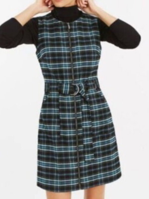 Oasis checked dress with zipper, size M, like new, black and blue