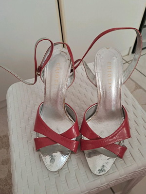 Leather vintage sandals used, red patent, size 36