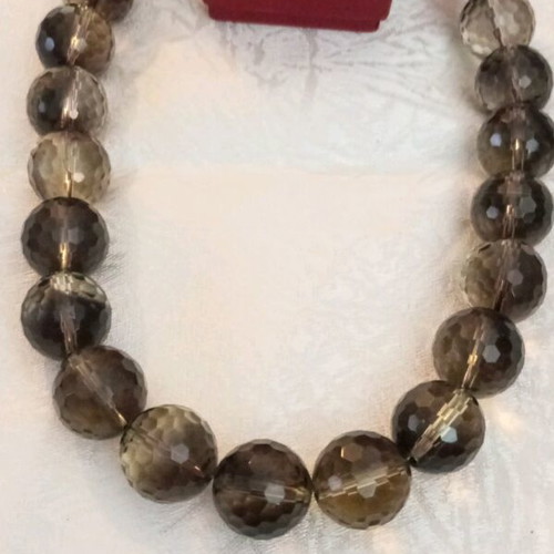 Smoky Quartz Necklace 925 Silver used, faceted stones, 45cm