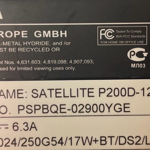 Toshiba Satellite P200D-12O laptop used, non-working, without hard drive