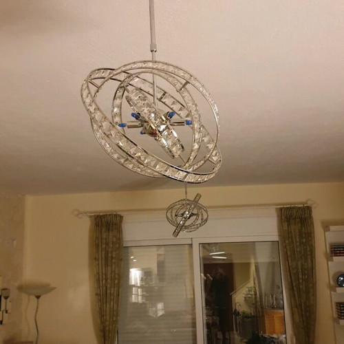 Orbital Crystal Pendant Lights like new, 44cm, 6x G9 bulbs, set of 2
