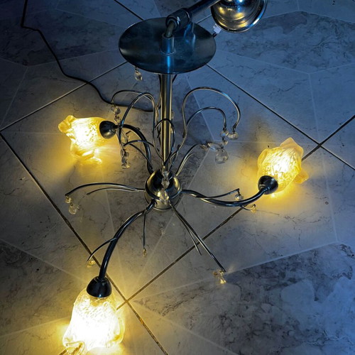 Ceiling light with 3 glass lamps, chrome finish