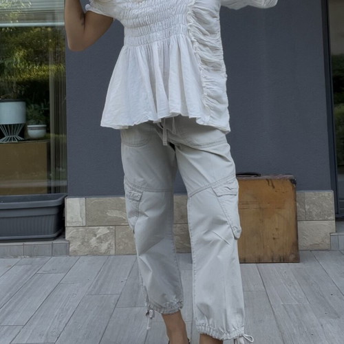 Maison Mume Handmade Asymmetric Off-Shoulder Ruched Top like new, cotton linen mix