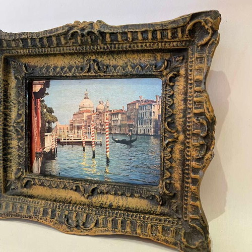 Vintage wall frame with carved border and Venice print used