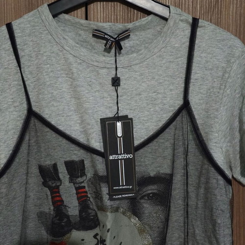 Attrattivo T-shirt new grey with black detachable tulle lining