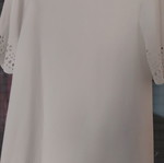 White women's dress with lace design, polyester, 3/4 sleeves, knee length
