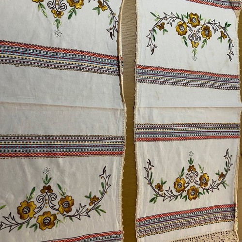 Vintage table runners used with embroidery and crochet lace, set of 2