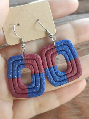 Handmade polymer clay earrings with steel hooks, new, blue and red