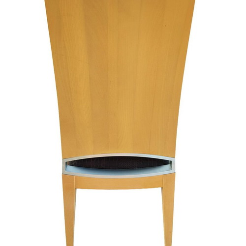 Dining chairs used, pack of 6, natural color, wood with leatherette and metal detail