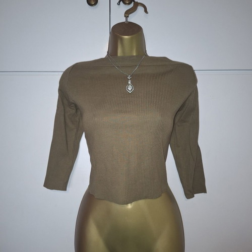 Zara khaki crop rib top t-shirt size medium wool collection