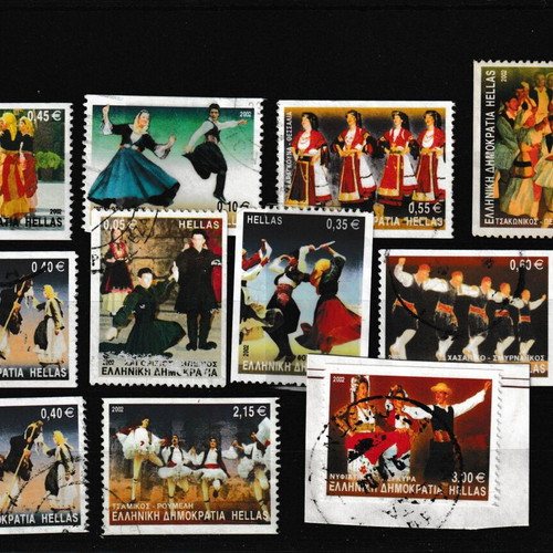 Greek Traditional Dance Stamps used, 2002 period