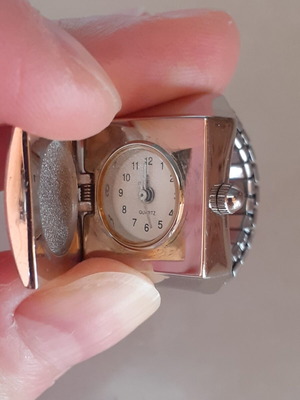 Vintage silver ring watch with rhinestones, decorative