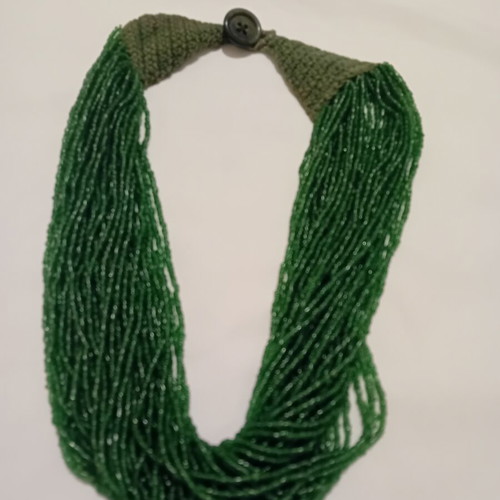 Green Multistrand Necklace used with knitted clasp