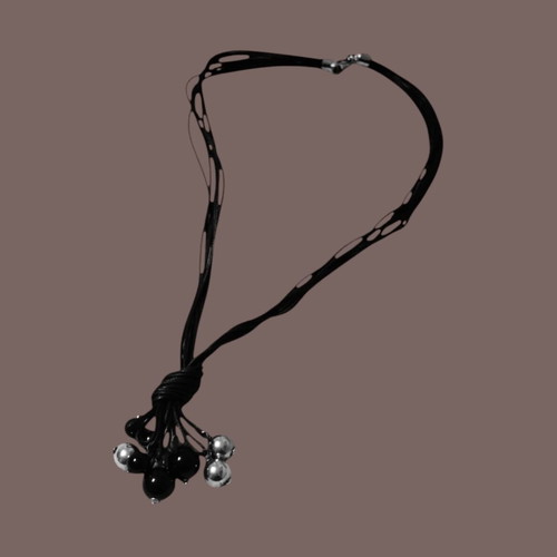 Necklace with black cord and silver 925 beads like new