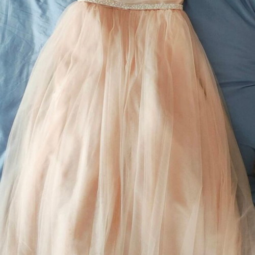 Romantic wedding dress like new, salmon nude tulle and satin with belt