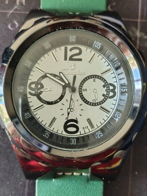 Hislon men's watch like new with white dial and green strap