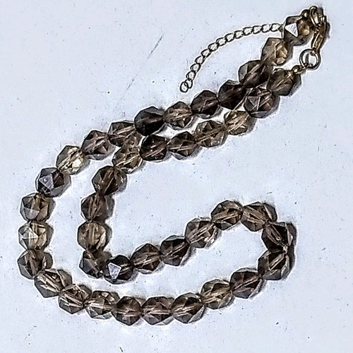 Handmade necklace from smoky quartz, new, length 42 cm + 6 cm chain