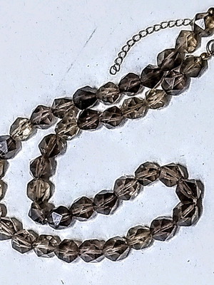 Handmade necklace from smoky quartz, new, length 42 cm + 6 cm chain