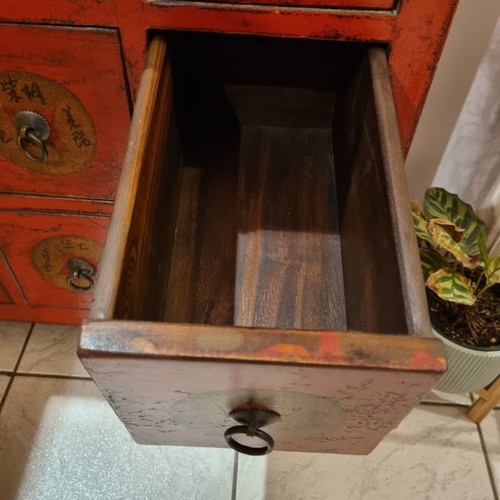 Antique Chinese drawer cabinet used, 12 compartments for medicine or tea
