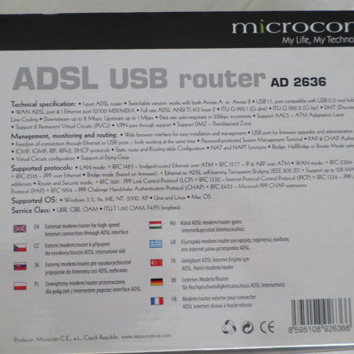 Adsl USB router Microcom AD 2636 like new
