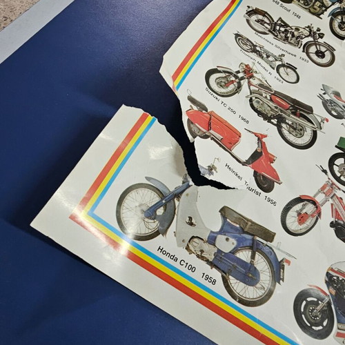 Motorcycle poster used, large, rare with tear