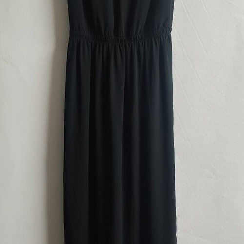 Black maxi dress like new with pearl shoulder decoration and side slit