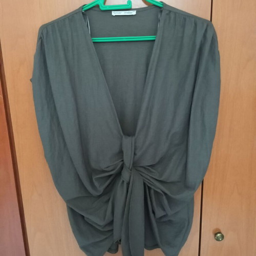 Zara khaki top with front tie, V neckline, new viscose